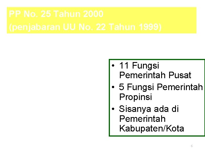 PP No. 25 Tahun 2000 (penjabaran UU No. 22 Tahun 1999) • 11 Fungsi