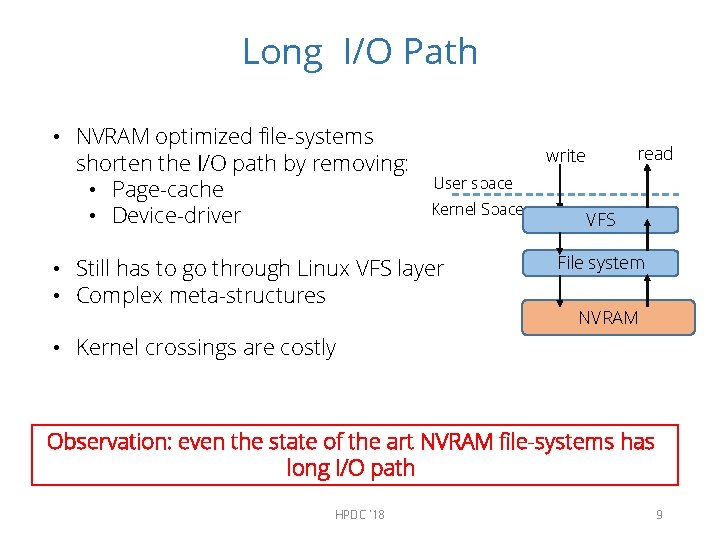Long I/O Path • NVRAM optimized file-systems shorten the I/O path by removing: •