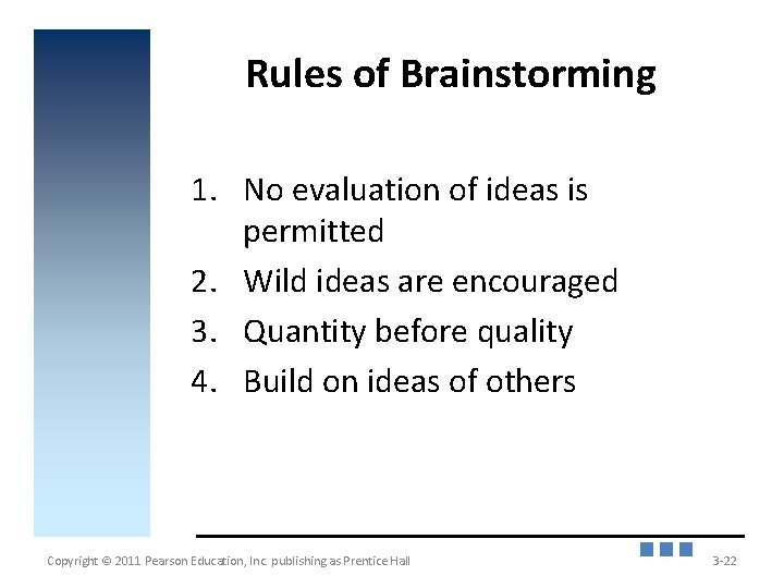 Rules of Brainstorming 1. No evaluation of ideas is permitted 2. Wild ideas are