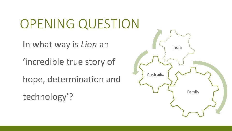 OPENING QUESTION In what way is Lion an India ‘incredible true story of hope,