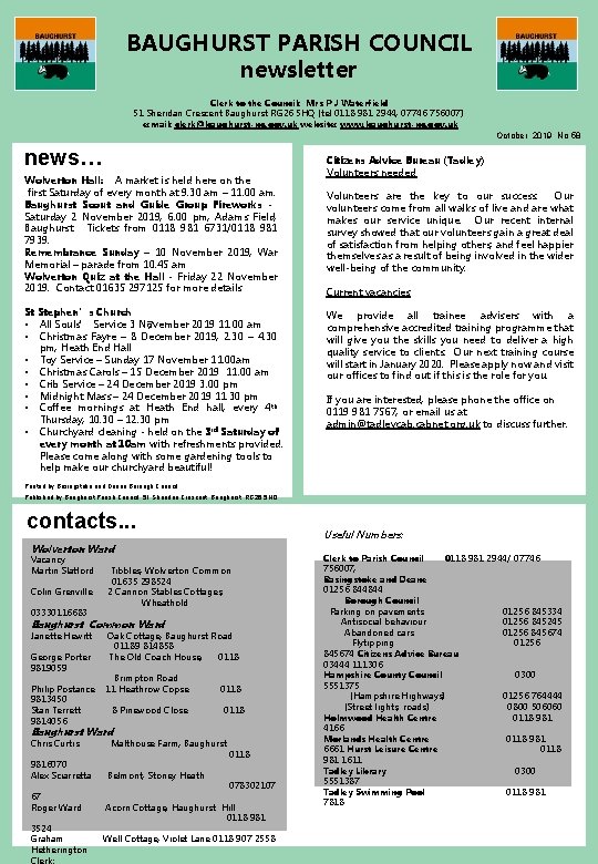  BAUGHURST PARISH COUNCIL newsletter Clerk to the Council: Mrs P J Waterfield 51