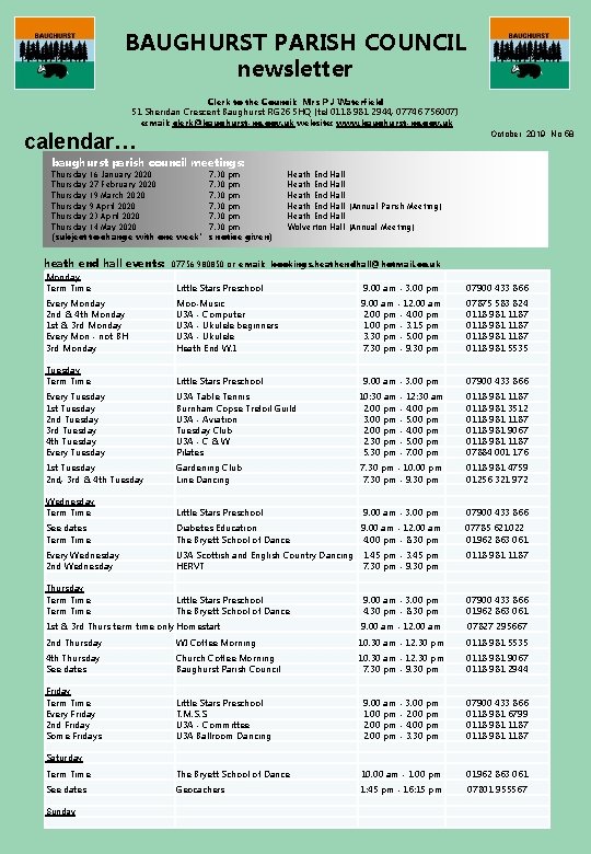BAUGHURST PARISH COUNCIL newsletter Clerk to the Council: Mrs P J Waterfield 51 Sheridan BAUGHURST PARISH COUNCIL newsletter Clerk to the Council: Mrs P J Waterfield 51 Sheridan