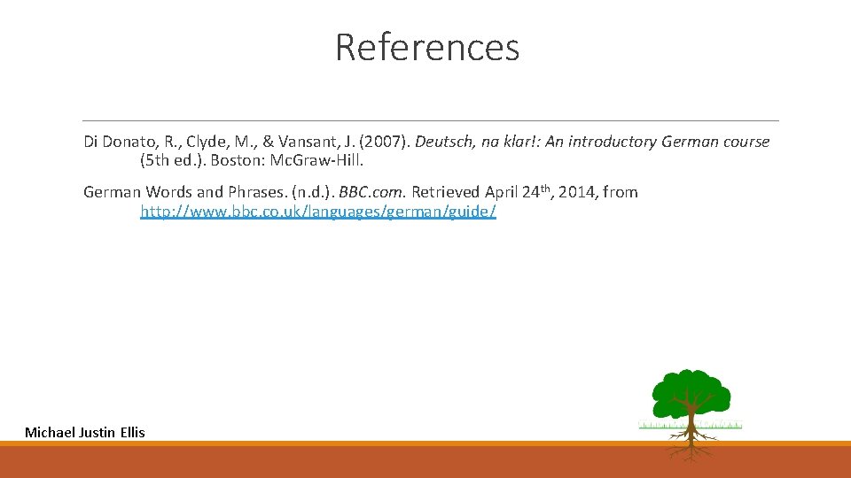 References Di Donato, R. , Clyde, M. , & Vansant, J. (2007). Deutsch, na