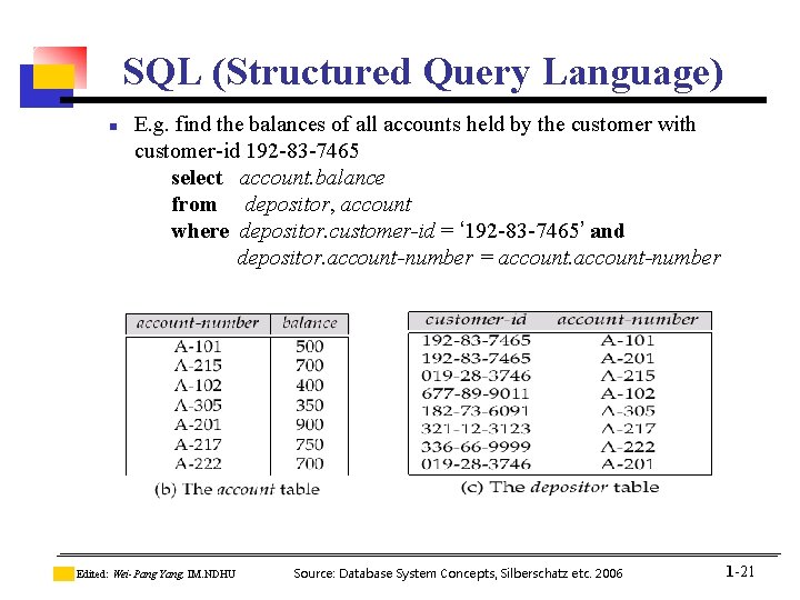 SQL (Structured Query Language) n E. g. find the balances of all accounts held SQL (Structured Query Language) n E. g. find the balances of all accounts held