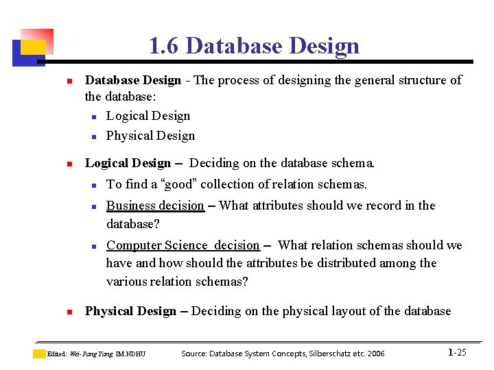 1. 6 Database Design n n Database Design - The process of designing the 1. 6 Database Design n n Database Design - The process of designing the