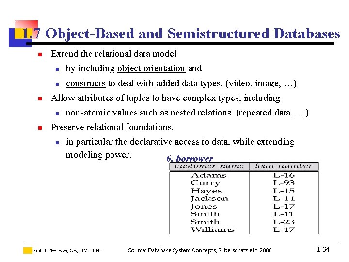 1. 7 Object-Based and Semistructured Databases n Extend the relational data model n by 1. 7 Object-Based and Semistructured Databases n Extend the relational data model n by