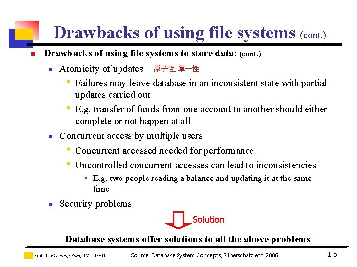 Drawbacks of using file systems (cont. ) n Drawbacks of using file systems to Drawbacks of using file systems (cont. ) n Drawbacks of using file systems to