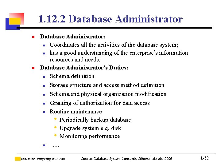 1. 12. 2 Database Administrator n n Database Administrator: n Coordinates all the activities 1. 12. 2 Database Administrator n n Database Administrator: n Coordinates all the activities