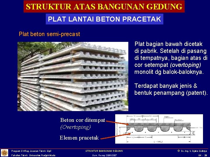 STRUKTUR ATAS BANGUNAN GEDUNG PLAT LANTAI BETON PRACETAK Plat beton semi-precast Plat bagian bawah