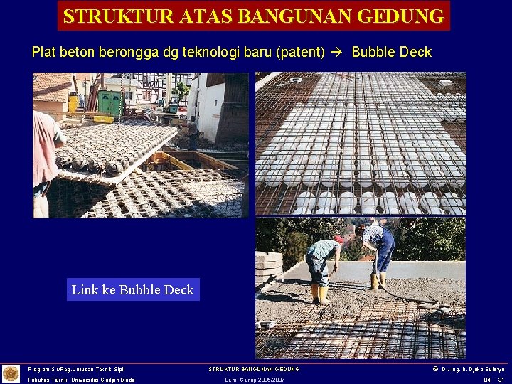 STRUKTUR ATAS BANGUNAN GEDUNG Plat beton berongga dg teknologi baru (patent) Bubble Deck Link
