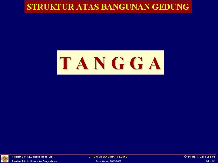 STRUKTUR ATAS BANGUNAN GEDUNG TANGGA Program S 1/Reg. Jurusan Teknik Sipil Fakultas Teknik Universitas