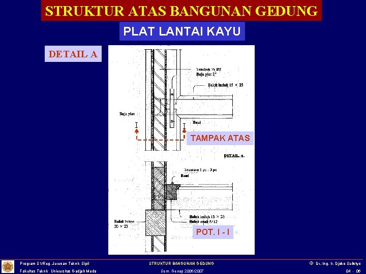 STRUKTUR ATAS BANGUNAN GEDUNG PLAT LANTAI KAYU DETAIL A I I TAMPAK ATAS POT.