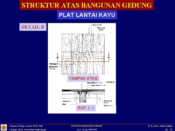 STRUKTUR ATAS BANGUNAN GEDUNG PLAT LANTAI KAYU DETAIL B I I TAMPAK ATAS POT.