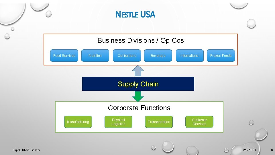 NESTLE USA Business Divisions / Op-Cos Food Services Nutrition Confections Beverage International Frozen Foods