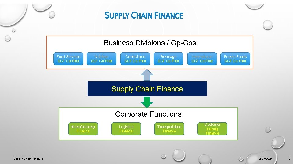 SUPPLY CHAIN FINANCE Business Divisions / Op-Cos Food Services SCF Co-Pilot Nutrition SCF Co-Pilot