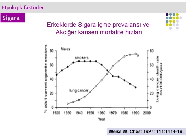 Etyolojik faktörler Sigara Erkeklerde Sigara içme prevalansı ve Akciğer kanseri mortalite hızları Weiss W.