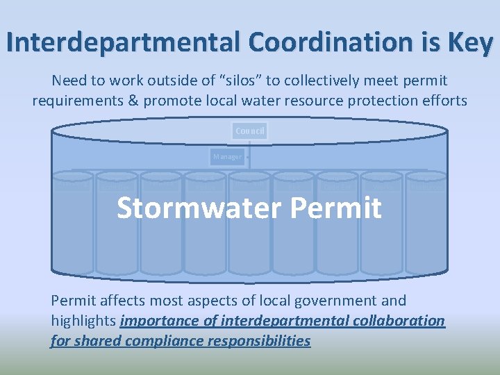 Interdepartmental Coordination is Key Need to work outside of “silos” to collectively meet permit