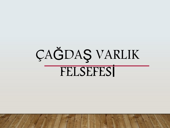 ÇAĞDAŞ VARLIK FELSEFESİ 