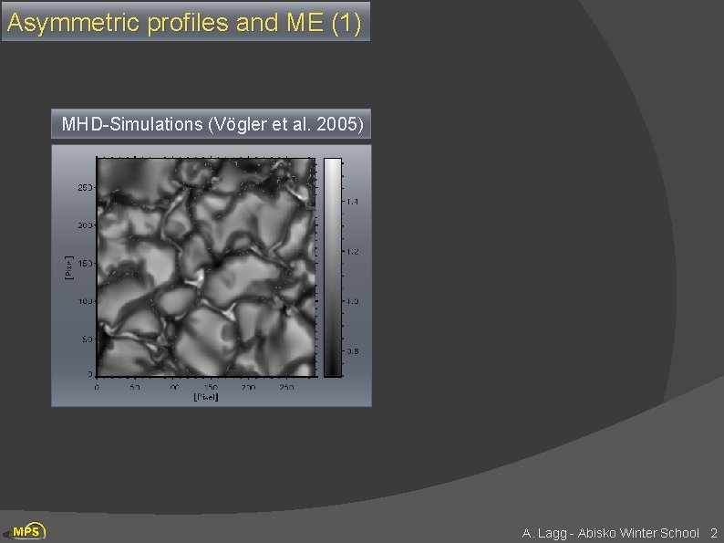 Asymmetric profiles and ME (1) MHD-Simulations (Vögler et al. 2005) A. Lagg - Abisko