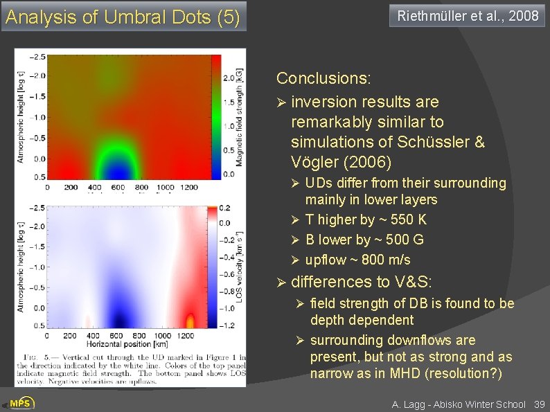 Analysis of Umbral Dots (5) Riethmüller et al. , 2008 Conclusions: Ø inversion results