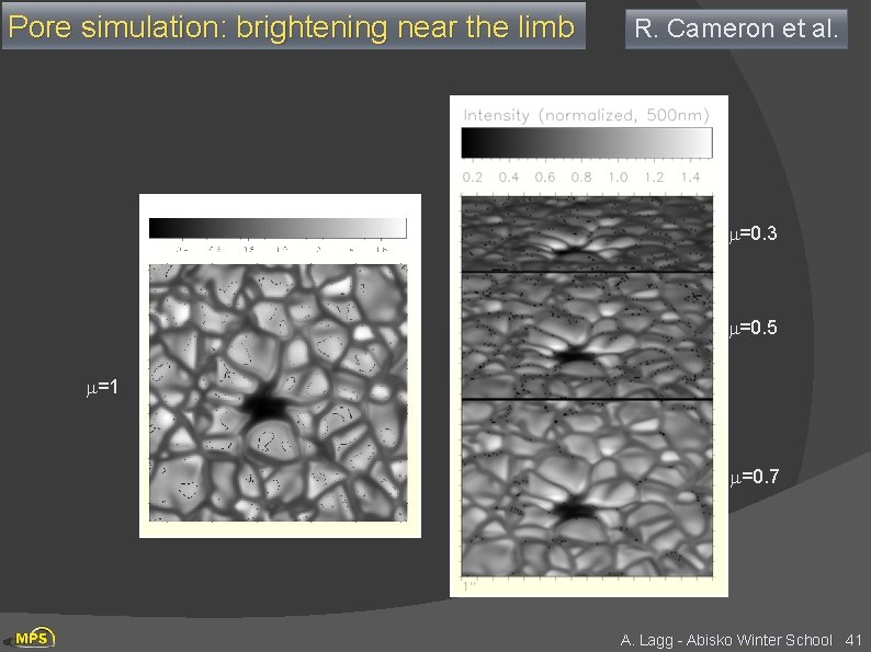 Pore simulation: brightening near the limb R. Cameron et al. =0. 3 =0. 5