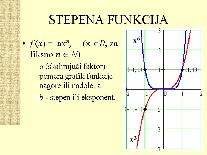 STEPENA FUNKCIJA • f (x) = axn, (x R, za fiksno n N) –