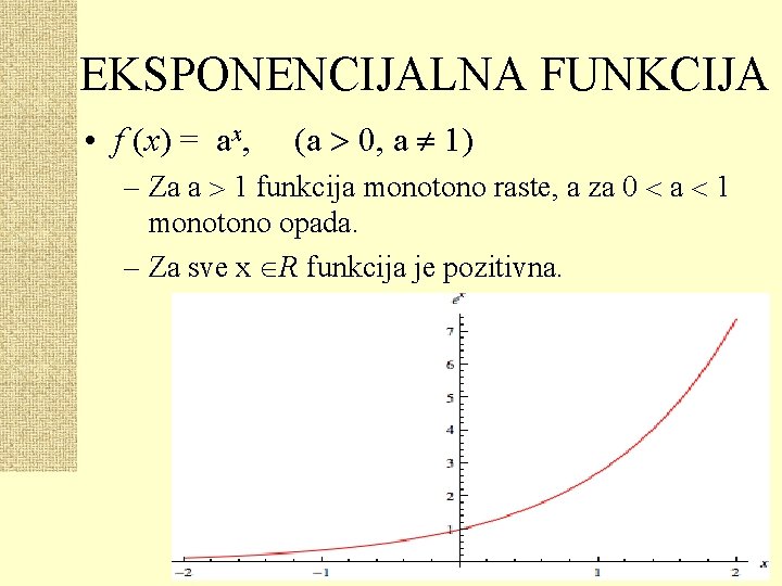 EKSPONENCIJALNA FUNKCIJA • f (x) = ax, (a 0, a 1) – Za a