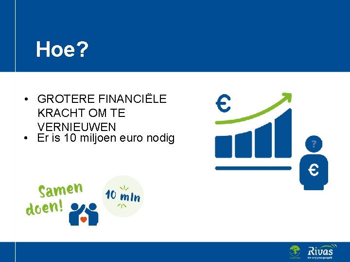 Hoe? • GROTERE FINANCIËLE KRACHT OM TE VERNIEUWEN • Er is 10 miljoen euro