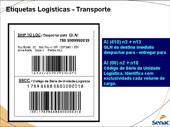 Etiquetas Logísticas - Transporte AI (410) n 3 + n 13 GLN do destino