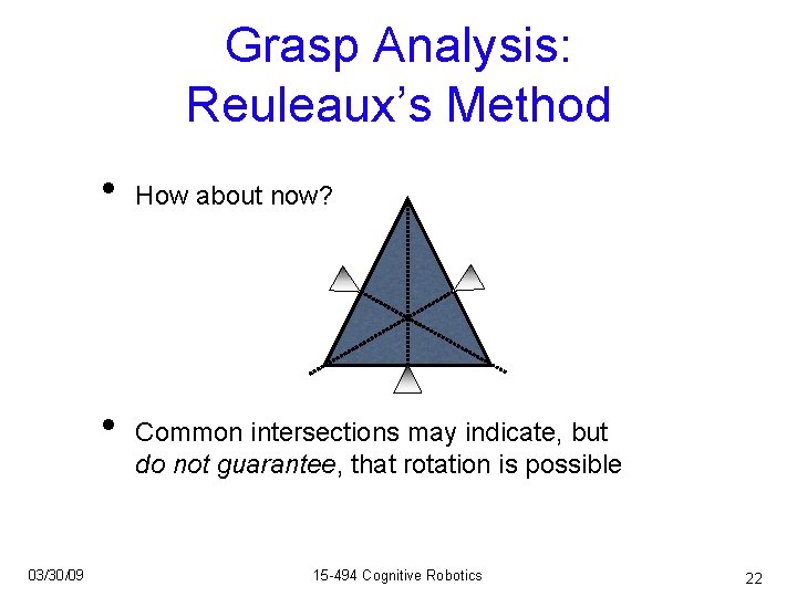 Grasp Analysis: Reuleaux’s Method • • 03/30/09 How about now? Common intersections may indicate,