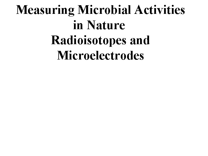 Measuring Microbial Activities in Nature Radioisotopes and Microelectrodes 