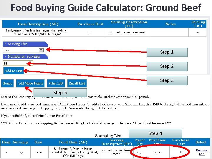 Food Buying Guide Calculator: Ground Beef Step 1 Step 2 Step 3 Step 5
