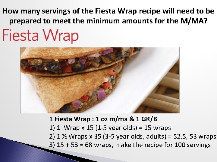 How many servings of the Fiesta Wrap recipe will need to be prepared to