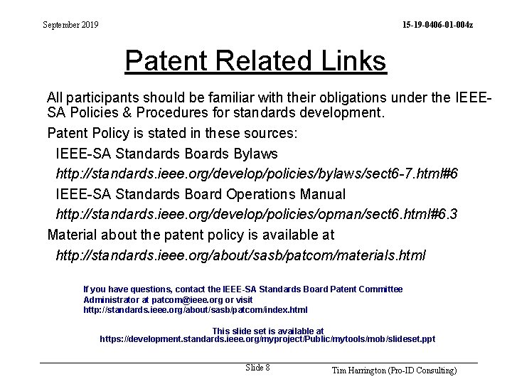 September 2019 15 -19 -0406 -01 -004 z Patent Related Links All participants should