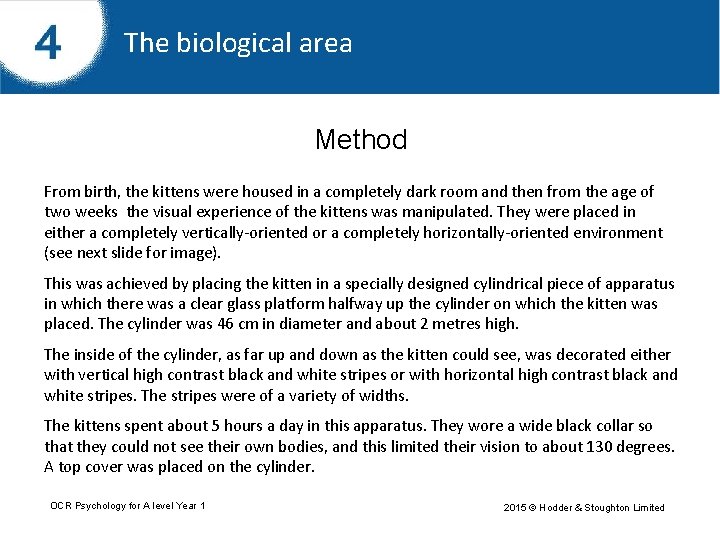 The biological area Method From birth, the kittens were housed in a completely dark