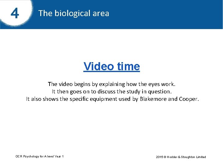 The biological area Video time The video begins by explaining how the eyes work.