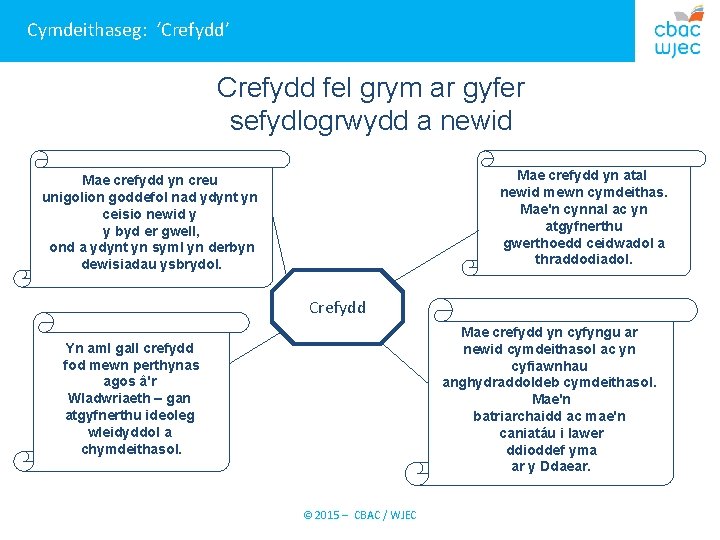 Cymdeithaseg: ‘Crefydd’ Crefydd fel grym ar gyfer sefydlogrwydd a newid Mae crefydd yn atal