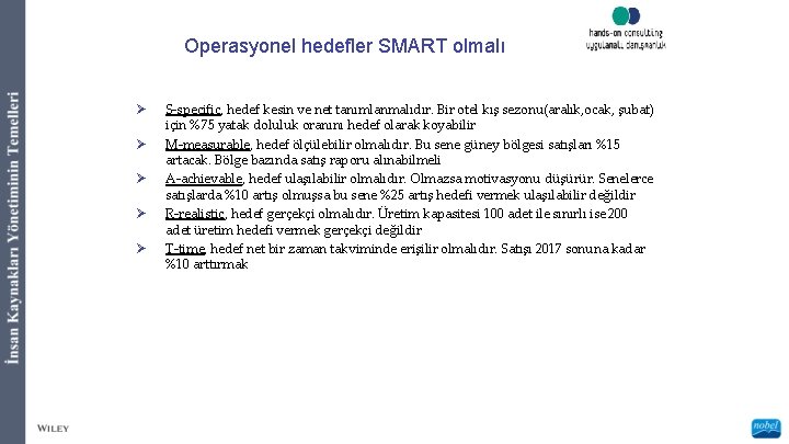 Operasyonel hedefler SMART olmalı Ø Ø Ø S-specific, hedef kesin ve net tanımlanmalıdır. Bir