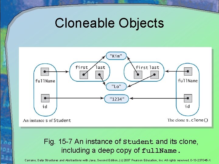 Cloneable Objects Fig. 15 -7 An instance of Student and its clone, including a