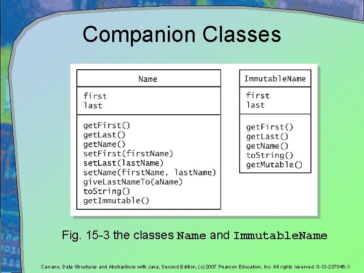 Companion Classes Fig. 15 -3 the classes Name and Immutable. Name Carrano, Data Structures