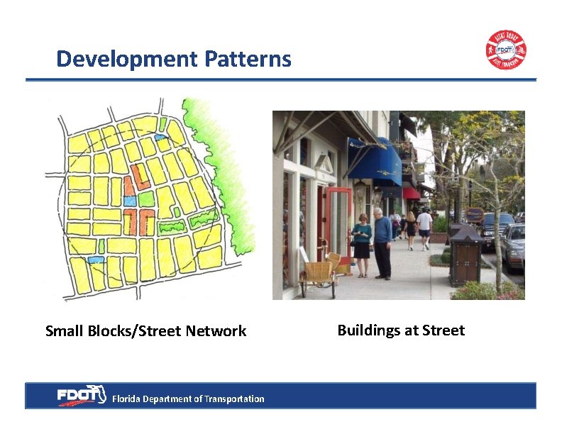Development Patterns Small Blocks/Street Network Florida Department of Transportation Buildings at Street 