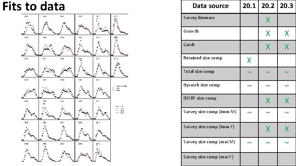 Fits to data Data source 20. 1 20. 2 20. 3 Survey biomass X