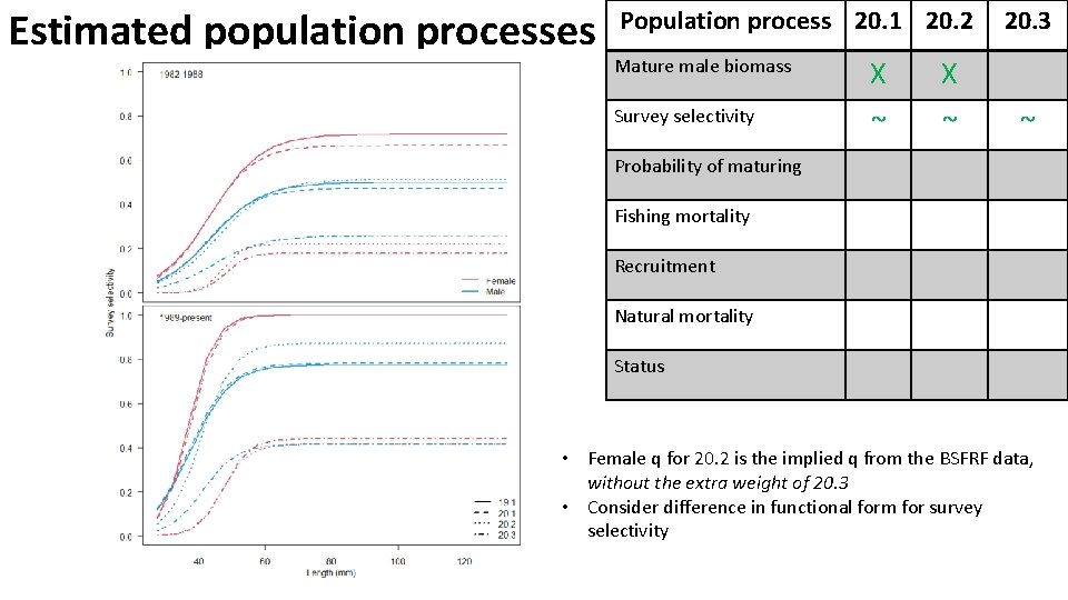 Estimated population processes Population process 20. 1 20. 2 Mature male biomass X X