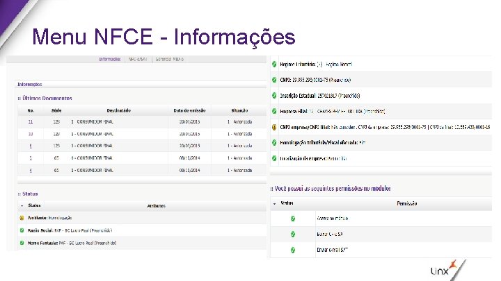 Menu NFCE - Informações 