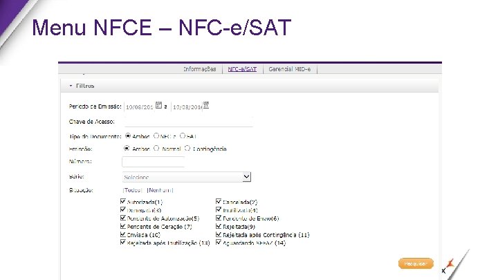 Menu NFCE – NFC-e/SAT 