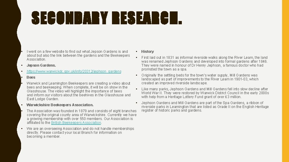 SECONDARY RESEARCH. • I went on a few website to find out what Jepson