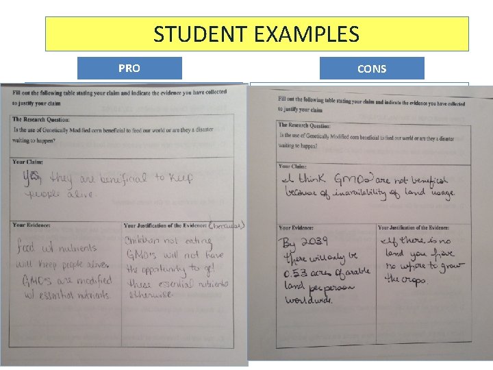 STUDENT EXAMPLES PRO CONS 
