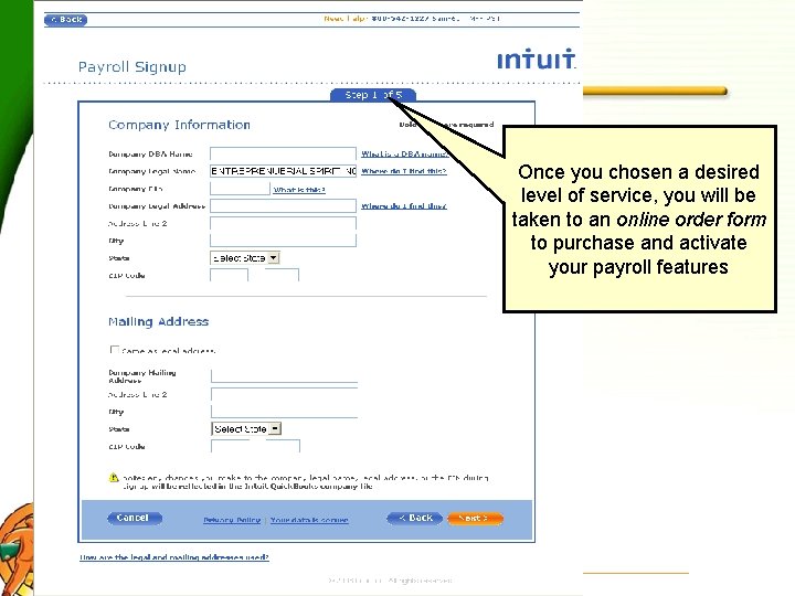 Once you chosen a desired level of service, you will be taken to an