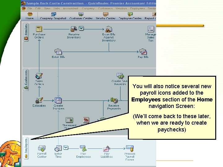 You will also notice several new payroll icons added to the Employees section of
