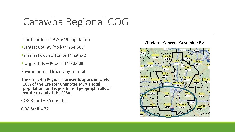 Catawba Regional COG Four Counties ~ 374, 649 Population §Largest County (York) ~ 234,